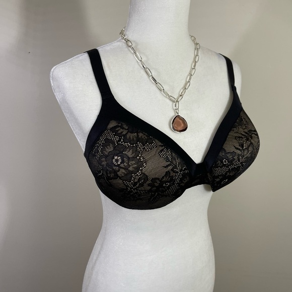 Maidenform sz 36D bra black lace over an off white fabric Moderate padding - Picture 1 of 8
